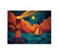 Tappetino scolapiatti per bancone della cucina, motivo nautico, tappetino assorbente scolapiatti con faro e onde, tappetino scolapiatti in microfibra costiera per bar, 45,7 x 61 cm