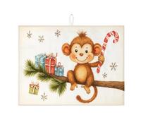 Tappetino scolapiatti per bancone della cucina, motivo scimmia natalizia, tappetino assorbente per scolapiatti con simpatico animale, tappetino in microfibra divertente per l'inverno, protezione per