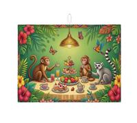 Tappetino scolapiatti per bancone della cucina, motivo scimmia tropicale, tappetino assorbente scolapiatti verde giungla, tappetino estivo in microfibra per proteggere il bar, 45,7 x 61 cm