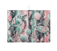 Tappetino scolapiatti per bancone della cucina, motivo tartaruga oceanica, stile vintage, con creature oceaniche, assorbente, in microfibra, per decorazione del bancone della cucina, 45,7 x 61 cm