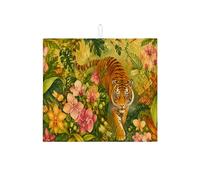 Tappetino scolapiatti per bancone della cucina, motivo tigre tropicale, tappetino assorbente per scolapiatti in microfibra ispirato alla giungla, protezione per cucina, 40,6 x 45,7 cm
