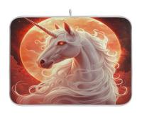 Tappetino scolapiatti per bancone della cucina, motivo: unicorno bianco sotto la luna, tappetino scolapiatti assorbente in microfibra riutilizzabile lavabile tappetino scolapiatti medio 40 x 45 cm
