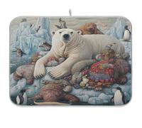 Tappetino scolapiatti per bancone della cucina Neve Orso Polare Stuoia di asciugatura Assorbente Microfibra Scolapiatti Pad Riutilizzabile Lavabile Stuoia Scolapiatti Medio 45x60