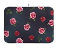 Tappetino scolapiatti per bancone della cucina, rosa rosso rose foglie verdi tappetino da bar profondo, tappetino assorbente da cucina tappetino da cucina protezione per piano di lavoro 45,7 x 61 cm