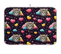 Tappetino scolapiatti per bancone della cucina, simpatico gatto cuori, tappetino reversibile per piatti da cucina, accessori da cucina, 40,6 x 45,7 cm