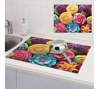 Tappetino scolapiatti per bancone della cucina, super assorbente, in microfibra, tappetino per scolapiatti grande, per cupcake, arcobaleno, fiore, torta, caffè, bar, per piani di lavoro, tappetino per