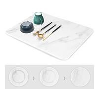 Tappetino scolapiatti per bancone della cucina, super assorbente, resistente al calore, ecologico, in pietra di diatomacea (40 x 30 cm, marmo bianco)