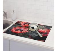 Tappetino scolapiatti per bancone della cucina, super assorbente, reversibile, in microfibra, protezione per piano di lavoro della cucina, con fiori rossi, tappetino scolapiatti 45,7 x 61 cm