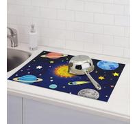 Tappetino scolapiatti per bancone della cucina, super assorbente, reversibile, in microfibra, protezione per piano di lavoro della cucina, illustrazione dell'universo solare, tappetino scolapiatti