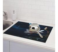 Tappetino scolapiatti per bancone della cucina, super assorbente, reversibile, in microfibra, protezione per piano di lavoro della cucina, tappetino per asciugare piatti con fiori e luna, 45,7 x 61 cm