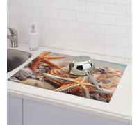 Tappetino scolapiatti per bancone della cucina, super assorbente, reversibile, in microfibra, protezione per piano di lavoro della cucina, spiaggia, conchiglie, stelle marine, piatti, 45,7 x 61,7 cm