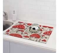 Tappetino scolapiatti per bancone della cucina, super assorbente, reversibile, in microfibra, protezione per piano di lavoro della cucina, tappetino per asciugare piatti a funghi rosso e bianco, 45,7