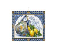 Tappetino scolapiatti per bancone della cucina, tappetino assorbente blu vintage in microfibra italiana primaverile per proteggere il bancone, 40,6 x 45,7 cm