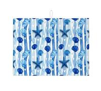 Tappetino scolapiatti per bancone della cucina, tappetino assorbente con conchiglie blu e stelle marine, tappetino in microfibra costiera estiva per protezione bar 45,7 x 61 cm