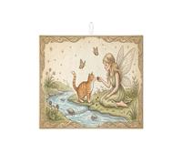 Tappetino scolapiatti per bancone della cucina, tappetino assorbente in microfibra con motivo a forma di gatto con fata vintage, 40,6 x 45,7 cm