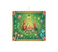 Tappetino scolapiatti per bancone della cucina, tappetino assorbente in microfibra con scimmia e pappagallo, colore verde brillante, 40,6 x 45,7 cm