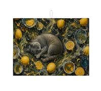 Tappetino scolapiatti per bancone della cucina, tappetino assorbente per scolapiatti a forma di gatto grigio, tappetino in microfibra ispirato alla natura, per protezione del bancone della cucina