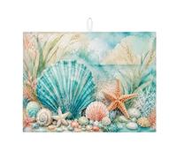 Tappetino scolapiatti per bancone della cucina, tappetino assorbente per scolapiatti Aqua Shell, tappetino per asciugare i piatti della spiaggia estiva per la protezione del bar, 45,7 x 61 cm