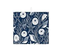 Tappetino scolapiatti per bancone della cucina, tappetino assorbente per scolapiatti con conchiglie e stelle marine, in microfibra, motivo oceano, 40,6 x 45,7 cm, colore: blu navy