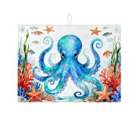 Tappetino scolapiatti per bancone della cucina, tappetino assorbente per scolapiatti con creature oceaniche, in microfibra, per proteggere il bancone della cucina, 45,7 x 61 cm, colore: blu oceano