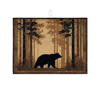 Tappetino scolapiatti per bancone della cucina, tappetino assorbente per scolapiatti con orso della foresta rustica, tappetino scolapiatti in microfibra autunnale per decorazione bancone della cucina