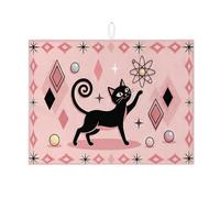 Tappetino scolapiatti per bancone della cucina, tappetino assorbente retrò per scolapiatti a forma di gatto, tappetino scolapiatti in microfibra primaverile per proteggere bar, 45 x 61 cm