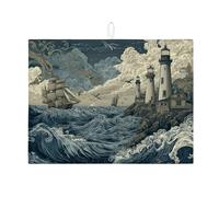 Tappetino scolapiatti per bancone della cucina, tappetino assorbente scolapiatti con faro oceano, tappetino scolapiatti in microfibra costiera per protezione bar 45,7 x 61 cm
