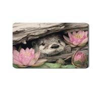 Tappetino scolapiatti per bancone della cucina, tappetino in gomma assorbente con motivo floreale, pesca e ninfea, ispirato alla natura, in pelle PU, per cucina, bar, protezione 30,5 x 50,8 cm
