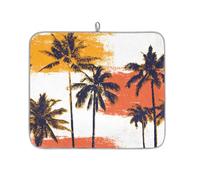 Tappetino scolapiatti per bancone della cucina, tappetino in microfibra per asciugare il tappetino da caffè con silhouette di palma arancione tramonto 40 x 45 cm