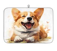 Tappetino scolapiatti per bancone della cucina, tappetino in microfibra per scolapiatti con faccina sorridente Corgi, 60 x 45 cm