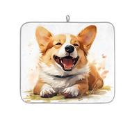 Tappetino scolapiatti per bancone della cucina, tappetino in microfibra per scolapiatti con volto sorridente Corgi, tappetino da caffè 40 x 45 cm