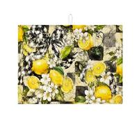 Tappetino scolapiatti per bancone della cucina, tappetino scolapiatti assorbente a scacchi bianco e nero, tappetino scolapiatti in microfibra per primavera estate e bar, 45,7 x 61 cm
