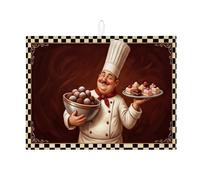 Tappetino scolapiatti per bancone della cucina, tappetino scolapiatti assorbente a scacchi nero, tappetino scolapiatti in microfibra per arte culinaria, protezione per bar, 45 x 61 cm