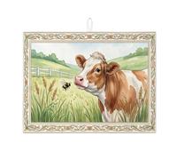 Tappetino scolapiatti per bancone della cucina, tappetino scolapiatti assorbente marrone rustico con motivo a mucca, tappetino scolapiatti in microfibra floreale primaverile per bar, 45 x 61 cm