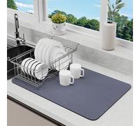 Tappetino scolapiatti per bancone della cucina, tappetino scolapiatti con retro in gomma antiscivolo, antimacchia, anti-assorbente, per bancone della cucina (Grigio Nebbia, 50x30cm)