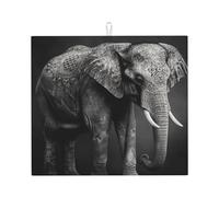 Tappetino scolapiatti per bancone della cucina, tappetino scolapiatti grande, super assorbente, in microfibra, con immagine di elefanti bianchi e neri, tappetino scolapiatti antiscivolo per lavelli e