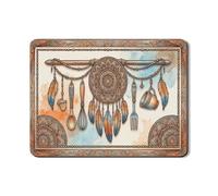 Tappetino scolapiatti per bancone della cucina, tappetino scolapiatti in gomma assorbente con piume arancioni e blu, tappetino scolapiatti rustico autunnale in pelle PU, 45,7 x 61 cm