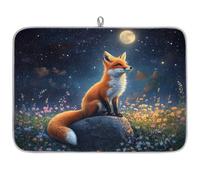 Tappetino scolapiatti per bancone della cucina, tappetino scolapiatti in microfibra Moonlight Flower Blossoms Fox Coffee Mat 60 x 45 cm