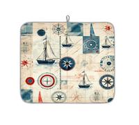 Tappetino scolapiatti per bancone della cucina, tappetino scolapiatti in microfibra retro nautico bussola barca a vela tappetino caffè 40 x 45 cm