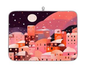 Tappetino scolapiatti per bancone della cucina, tappetino scolapiatti in microfibra rosa geometrico architettura tappetino da caffè 60 x 45 cm