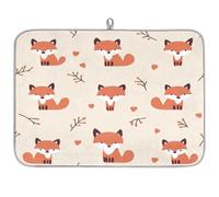 Tappetino scolapiatti per bancone della cucina, tappetino scolapiatti in microfibra, tappetino beige con volpe carina, 60 x 45 cm