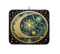 Tappetino scolapiatti per bancone della cucina, tappetino scolapiatti in microfibra, tappetino da caffè a puzzle verde luna stella 40 x 45 cm