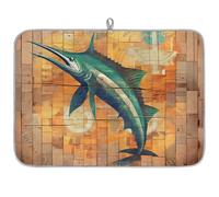 Tappetino scolapiatti per bancone della cucina, tappetino scolapiatti in microfibra, tappetino in legno con pesce spada, 60 x 45 cm