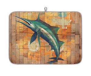 Tappetino scolapiatti per bancone della cucina, tappetino scolapiatti in microfibra, tappetino in legno con pesce spada, 60 x 45 cm