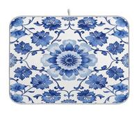 Tappetino scolapiatti per bancone della cucina, tappetino scolapiatti in porcellana blu e bianca, assorbente in microfibra, riutilizzabile, lavabile, tappetino scolapiatti medio, 45 x 60 cm