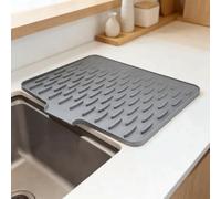 Tappetino scolapiatti per bancone della cucina, tappetino scolapiatti in silicone con trama drenante, scolapiatti pieghevole, 33 x 25,4 cm, grigio