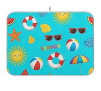 Tappetino scolapiatti per bancone della cucina, turchese tropicale Suns, tappetino per piatti da spiaggia, tappetino scolapiatti reversibile, tappetino protettivo per piano di lavoro, 40,6 x 45,7 cm