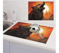 Tappetino scolapiatti per bancone della cucina, ultra assorbente, in microfibra, scolapiatti con lupo ululante e luna, tappetino antiscivolo per scolapiatti da caffè, tappetino da bar per