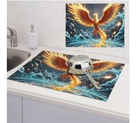Tappetino scolapiatti per bancone della cucina, ultra assorbente, in microfibra, tappetino scolapiatti a tema fenice antincendio e acqua, tappetino antiscivolo per scolapiatti da bar, tappetino per