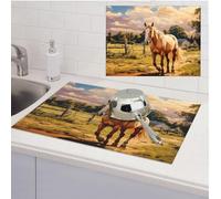 Tappetino scolapiatti per bancone della cucina, ultra assorbente, in microfibra, tappetino scolapiatti da fattoria con cavalli, sottobicchiere, scolapiatti antiscivolo, tappetino da bar per piani di